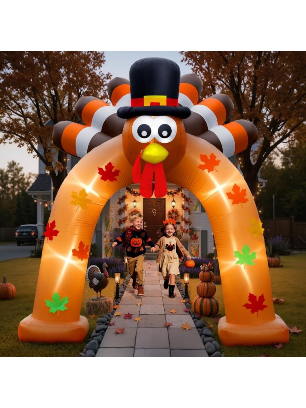 Thanksgiving Inflatable Turkey Arch 9FT - LED Outdoor Decorations for Yard Decor